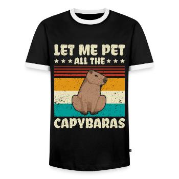 Let me pet all the Capybara - Capybaras - Men's Ringer Shirt - black/white - Front - AI Model Female 172 light (172cm) & AI Model Male 178 light (178cm)