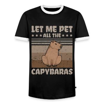Let me pet all the Capybara - Capybaras - Men's Ringer Shirt - black/white - Front - AI Model Female 172 light (172cm) & AI Model Male 178 light (178cm)