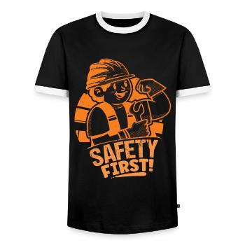 Bauarbeiter Safety First Baumeister Handwerker Bau - Männer Kontrast-T-Shirt - Schwarz/Weiß - Vorne - AI Model Female 172 light (172cm) & AI Model Male 178 light (178cm)