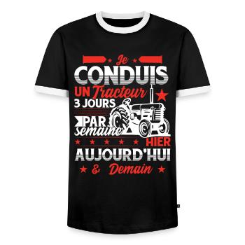 Conducteur Tracteur - T-shirt contrasté Homme - noir/blanc - Devant - AI Model Female 172 light (172cm) & AI Model Male 178 light (178cm)