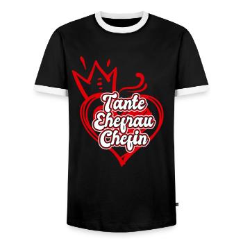 Tante Ehefrau Chefin Legende Auntie Tanten - Männer Kontrast-T-Shirt - Schwarz/Weiß - Vorne - AI Model Female 172 light (172cm) & AI Model Male 178 light (178cm)