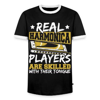 Les vrais harmonicistes sont adeptes de - T-shirt contrasté Homme - noir/blanc - Devant - AI Model Female 172 light (172cm) & AI Model Male 178 light (178cm)