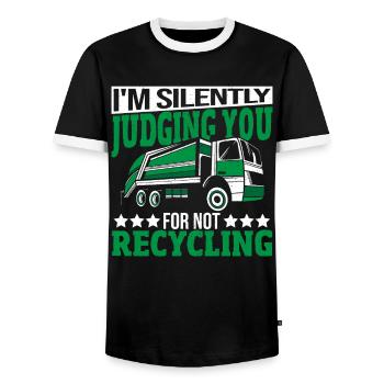 I'm Silently Judging You For Not Recycling - Men's Ringer Shirt - black/white - Front - AI Model Female 172 light (172cm) & AI Model Male 178 light (178cm)