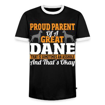 Fier parent d’un dogue allemand - T-shirt contrasté Homme - noir/blanc - Devant - AI Model Female 172 light (172cm) & AI Model Male 178 light (178cm)
