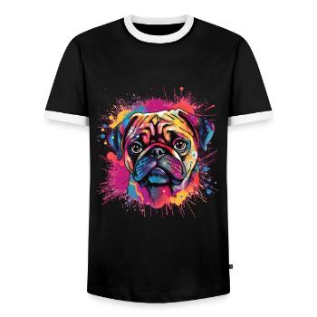 Pug paint splash design - Men's Ringer Shirt - black/white - Front - AI Model Female 172 light (172cm) & AI Model Male 178 light (178cm)