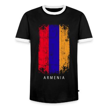 Souvenir with the country flag of Armenia - Men's Ringer Shirt - black/white - Front - AI Model Female 172 light (172cm) & AI Model Male 178 light (178cm)