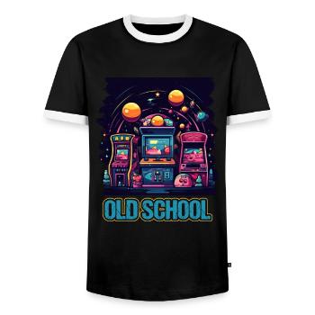 Arcade Gaming Retro Slots Games 80s Gamer - Men's Ringer Shirt - black/white - Front - AI Model Female 172 light (172cm) & AI Model Male 178 light (178cm)