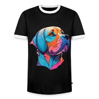 Labrador Dog Pop Art Dog Lover Dogs - Men's Ringer Shirt - black/white - Front - AI Model Female 172 light (172cm) & AI Model Male 178 light (178cm)
