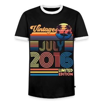 Birthday July 2016. Gift July 2016. - Men's Ringer Shirt - black/white - Front - AI Model Female 172 light (172cm) & AI Model Male 178 light (178cm)
