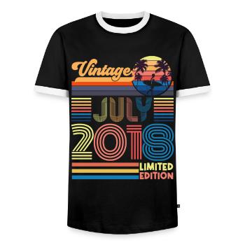 Birthday July 2018. Gift July 2018. - Men's Ringer Shirt - black/white - Front - AI Model Female 172 light (172cm) & AI Model Male 178 light (178cm)