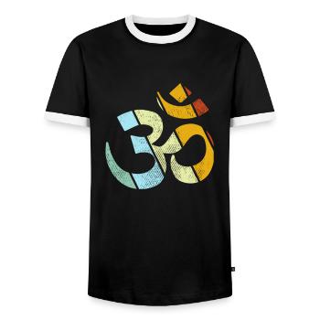 Meditation Retro - Men's Ringer Shirt - black/white - Front - AI Model Female 172 light (172cm) & AI Model Male 178 light (178cm)
