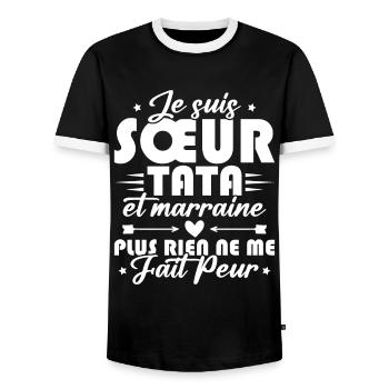 Sœur Tata et Marraine - T-shirt contrasté Homme - noir/blanc - Devant - AI Model Female 172 light (172cm) & AI Model Male 178 light (178cm)