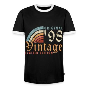Anniversaire Année de naissance 1998 Millésime Année de naissance 1998 - T-shirt contrasté Homme - noir/blanc - Devant - AI Model Female 172 light (172cm) & AI Model Male 178 light (178cm)
