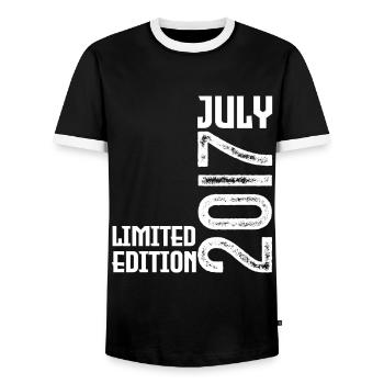 Gift July 2017. Birthday July 2017. - Men's Ringer Shirt - black/white - Front - AI Model Female 172 light (172cm) & AI Model Male 178 light (178cm)