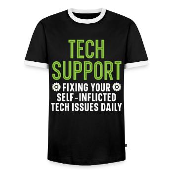 Keine Sorge, ich kenne mich mit Computern aus - Männer Kontrast-T-Shirt - Schwarz/Weiß - Vorne - AI Model Female 172 light (172cm) & AI Model Male 178 light (178cm)