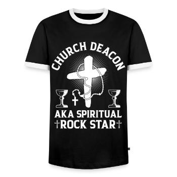 Church Deacon Religion Christian Faith Church - Men's Ringer Shirt - black/white - Front - AI Model Female 172 light (172cm) & AI Model Male 178 light (178cm)
