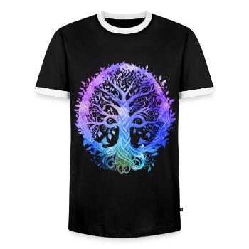 Yoga Meditation mit spirituellem Baum des Lebens - Männer Kontrast-T-Shirt - Schwarz/Weiß - Vorne - AI Model Female 172 light (172cm) & AI Model Male 178 light (178cm)