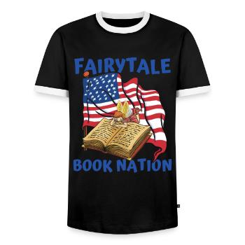 Rat de bibliothèque Rat de bibliothèque Drapeau américain Fée du livre - T-shirt contrasté Homme - noir/blanc - Devant - AI Model Female 172 light (172cm) & AI Model Male 178 light (178cm)