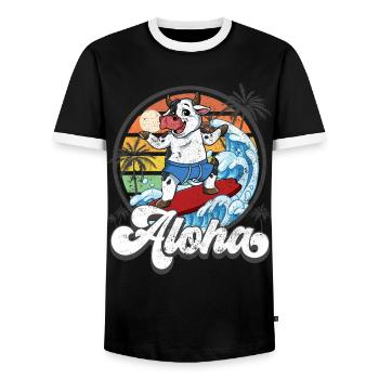 Aloha Hawaiian Hawaiian Surfer Surfing - T-shirt contrasté Homme - noir/blanc - Devant - AI Model Female 172 light (172cm) & AI Model Male 178 light (178cm)