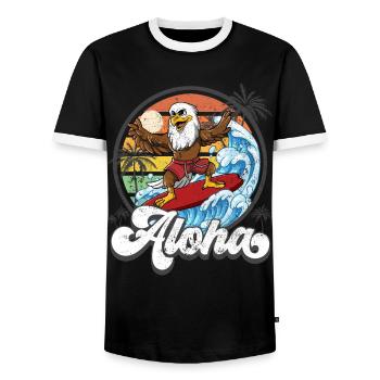 Aloha Hawaiian Hawaiian Surfer Surfing - T-shirt contrasté Homme - noir/blanc - Devant - AI Model Female 172 light (172cm) & AI Model Male 178 light (178cm)