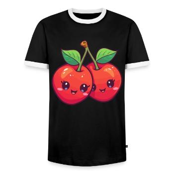 Kawaii cerise - T-shirt contrasté Homme - noir/blanc - Devant - AI Model Female 172 light (172cm) & AI Model Male 178 light (178cm)
