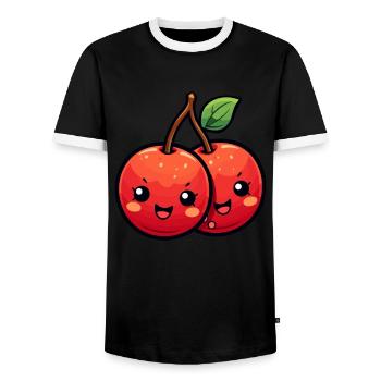 Kawaii cerise - T-shirt contrasté Homme - noir/blanc - Devant - AI Model Female 172 light (172cm) & AI Model Male 178 light (178cm)