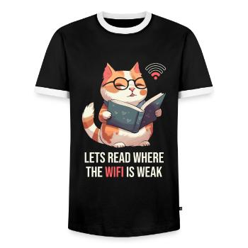 Book, Bookworm, Bookworm, Cat, Book Fairy - Men's Ringer Shirt - black/white - Front - AI Model Female 172 light (172cm) & AI Model Male 178 light (178cm)