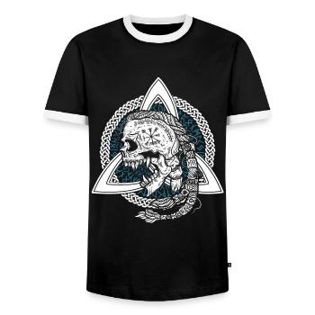 Occult Viking Witches Symbol Runes Skull Triskel - Men's Ringer Shirt - black/white - Front - AI Model Female 172 light (172cm) & AI Model Male 178 light (178cm)