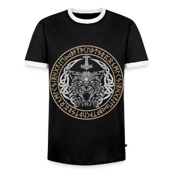 Fenris Wolf Vikings Nœuds celtiques Fenrir Runes - T-shirt contrasté Homme - noir/blanc - Devant - AI Model Female 172 light (172cm) & AI Model Male 178 light (178cm)