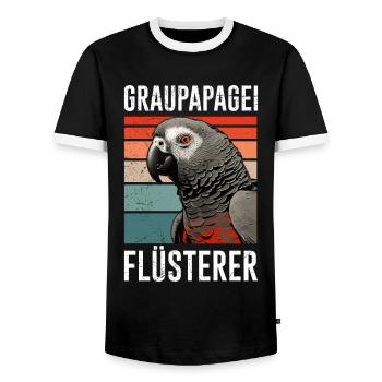 Grau Papagei Flüsterer African Grey Whisperer - Männer Kontrast-T-Shirt - Schwarz/Weiß - Vorne - AI Model Female 172 light (172cm) & AI Model Male 178 light (178cm)