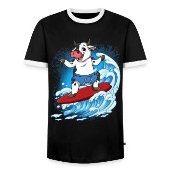 Wave surfers Surfers Surfers - Men's Ringer Shirt - black/white - Front - AI Model Female 172 light (172cm) & AI Model Male 178 light (178cm)