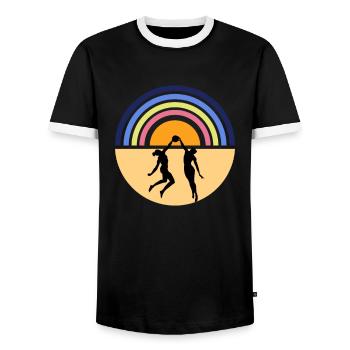 Volleyball am Strand - Beachvolleyball retro - Männer Kontrast-T-Shirt - Schwarz/Weiß - Vorne - AI Model Female 172 light (172cm) & AI Model Male 178 light (178cm)