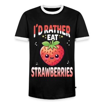 Fraises Kawaii - T-shirt contrasté Homme - noir/blanc - Devant - AI Model Female 172 light (172cm) & AI Model Male 178 light (178cm)