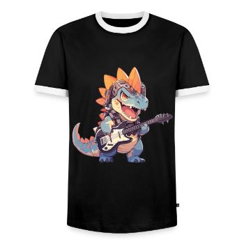 Dino Baby Dinosaurier Rock And Roll Dino Gitarre - Männer Kontrast-T-Shirt - Schwarz/Weiß - Vorne - AI Model Female 172 light (172cm) & AI Model Male 178 light (178cm)
