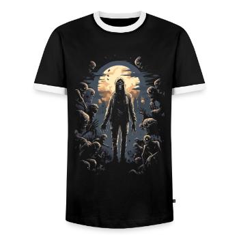 Horror Halloween: Zombie in front of an undead horde - Men's Ringer Shirt - black/white - Front - AI Model Female 172 light (172cm) & AI Model Male 178 light (178cm)