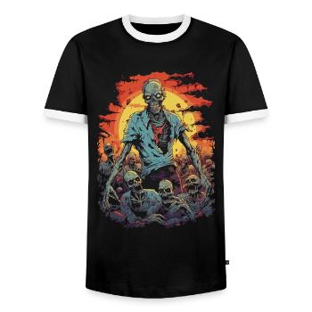 Scary Halloween zombie and undead horde - Men's Ringer Shirt - black/white - Front - AI Model Female 172 light (172cm) & AI Model Male 178 light (178cm)