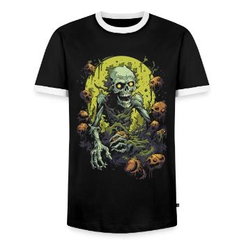 Halloween nightmare zombie storms with undead horde - Men's Ringer Shirt - black/white - Front - AI Model Female 172 light (172cm) & AI Model Male 178 light (178cm)