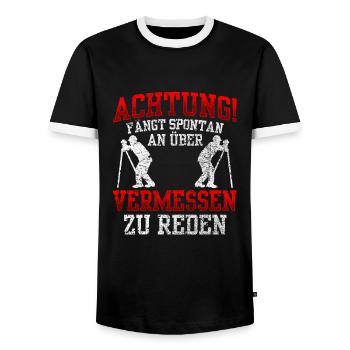 Vermessungstechniker redet spontan Vermesser - Männer Kontrast-T-Shirt - Schwarz/Weiß - Vorne - AI Model Female 172 light (172cm) & AI Model Male 178 light (178cm)