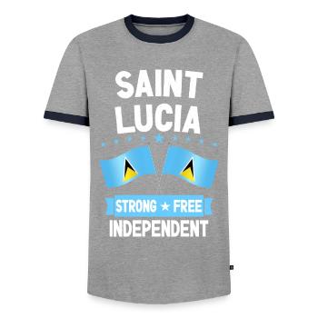 Saint Lucia - Men's Ringer Shirt - grey/navy  - Front - AI Model Female 172 light (172cm) & AI Model Male 178 light (178cm)