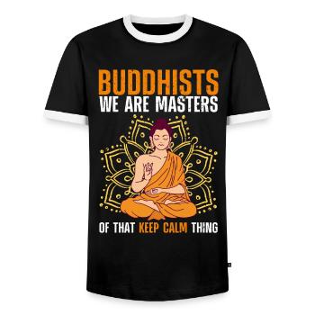 Buddha Buddhism - Men's Ringer Shirt - black/white - Front - AI Model Female 172 light (172cm) & AI Model Male 178 light (178cm)