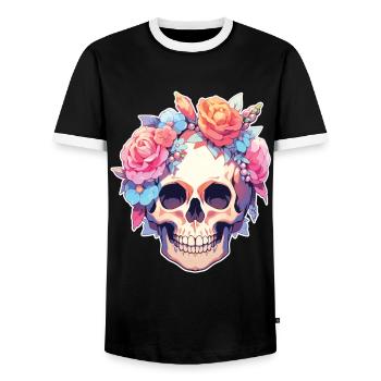 Skulls Skull Flowers Flower Skull Skull - Men's Ringer Shirt - black/white - Front - AI Model Female 172 light (172cm) & AI Model Male 178 light (178cm)