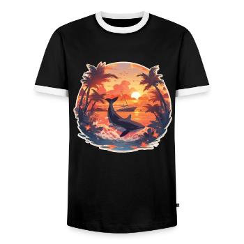 Sailing Sailing Ship Sailing Sunset - Men's Ringer Shirt - black/white - Front - AI Model Female 172 light (172cm) & AI Model Male 178 light (178cm)