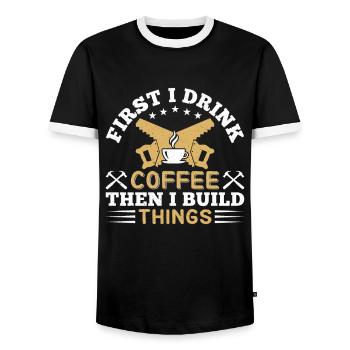 Drink Coffee Build Things - Tischler Schreiner & - Men's Ringer Shirt - black/white - Front - AI Model Female 172 light (172cm) & AI Model Male 178 light (178cm)