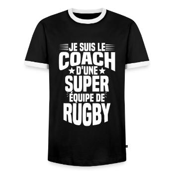 Je suis le coach d'une super équipe de rugby - T-shirt contrasté Homme - noir/blanc - Devant - AI Model Female 172 light (172cm) & AI Model Male 178 light (178cm)