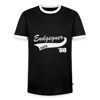 Endgegner 1988 geboren Videospiele Legende 80er - Männer Kontrast-T-Shirt - Schwarz/Weiß - Vorne - AI Model Female 172 light (172cm) & AI Model Male 178 light (178cm)