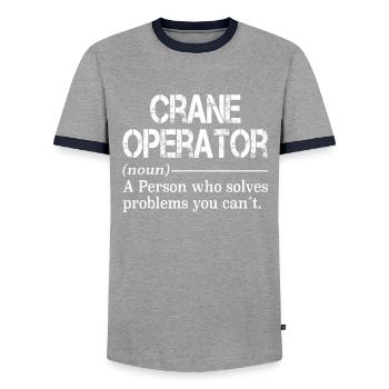 Crane Operator, Construction Machinery, Crane Hook, Crane Operator - Men's Ringer Shirt - grey/navy  - Front - AI Model Female 172 light (172cm) & AI Model Male 178 light (178cm)