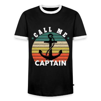 Call Me Captain Boat Sailboat Sea Gift - Men's Ringer Shirt - black/white - Front - AI Model Female 172 light (172cm) & AI Model Male 178 light (178cm)