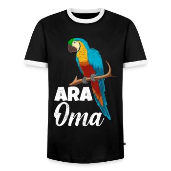 Ara Oma Macaw Grandma Vogelliebhaber Frauen - Männer Kontrast-T-Shirt - Schwarz/Weiß - Vorne - AI Model Female 172 light (172cm) & AI Model Male 178 light (178cm)