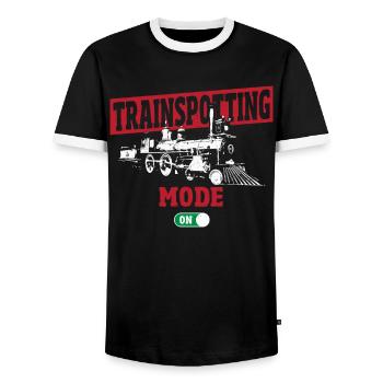 Trainspotting Mode: On Trainspotter Train Spotting - Men's Ringer Shirt - black/white - Front - AI Model Female 172 light (172cm) & AI Model Male 178 light (178cm)