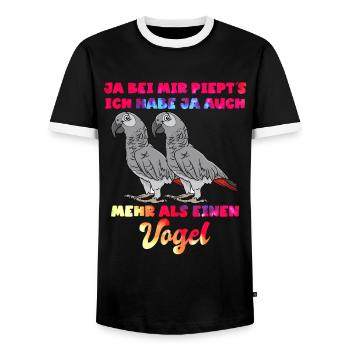 Graupapageien Ja, bei mir piept´s Vogelliebhaber - Männer Kontrast-T-Shirt - Schwarz/Weiß - Vorne - AI Model Female 172 light (172cm) & AI Model Male 178 light (178cm)